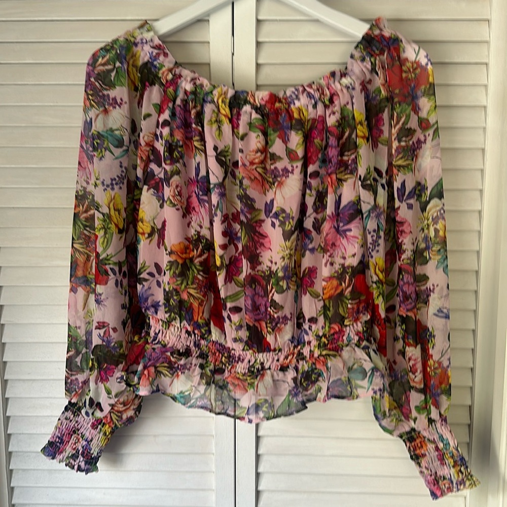 Pink floral peasant blouse